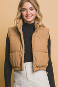 .Cropped Puffer Vest with Pockets