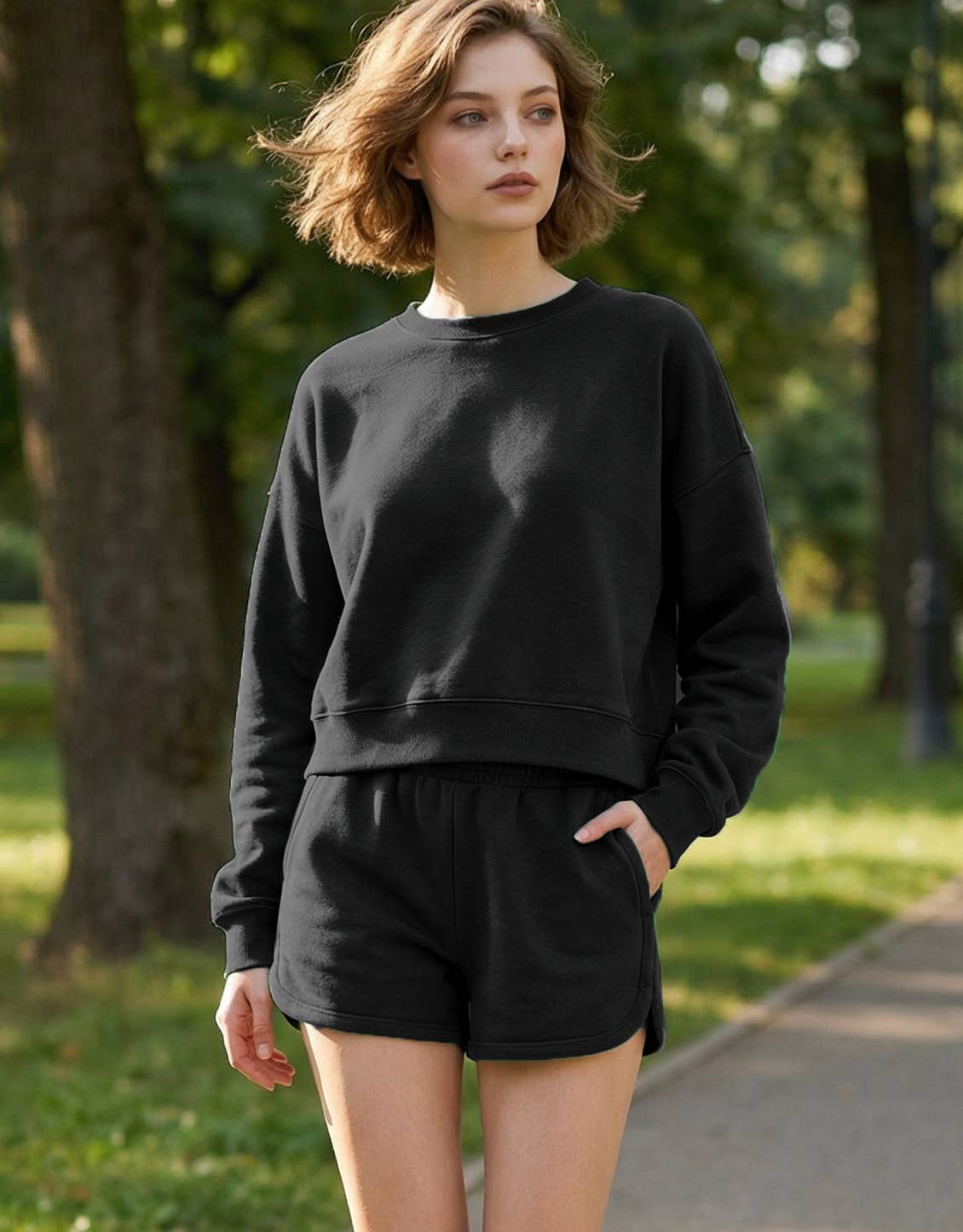 Fleece Sweatshirts & Shorts Set SI-28195