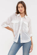 Lightweight Collared Button Down 3/4 Sleeve Shirt