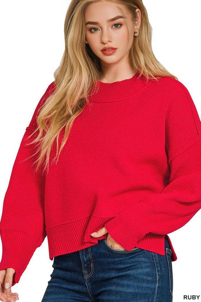 1016 Wide Neck Band Drop Shoulder Sweater SI-28164