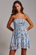 Rope Print Smocked Strapless Mini Dress
