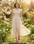 ....0121 Woven Smocked Ruffle Sleeve Midi Dress w/ Lining SI-29179