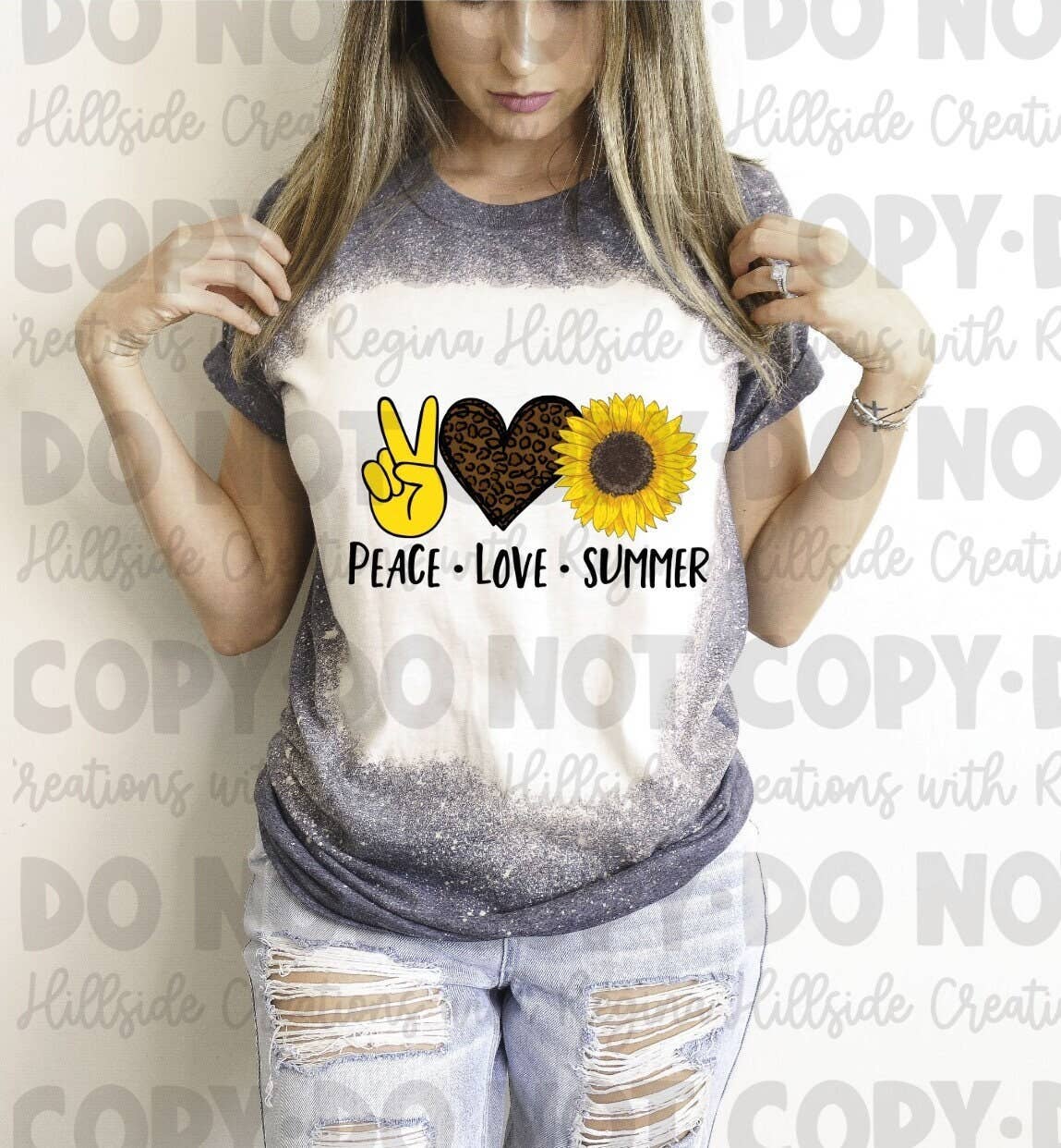 Bleached Summer Beach Tee Sunflower Peace & Leopard Print