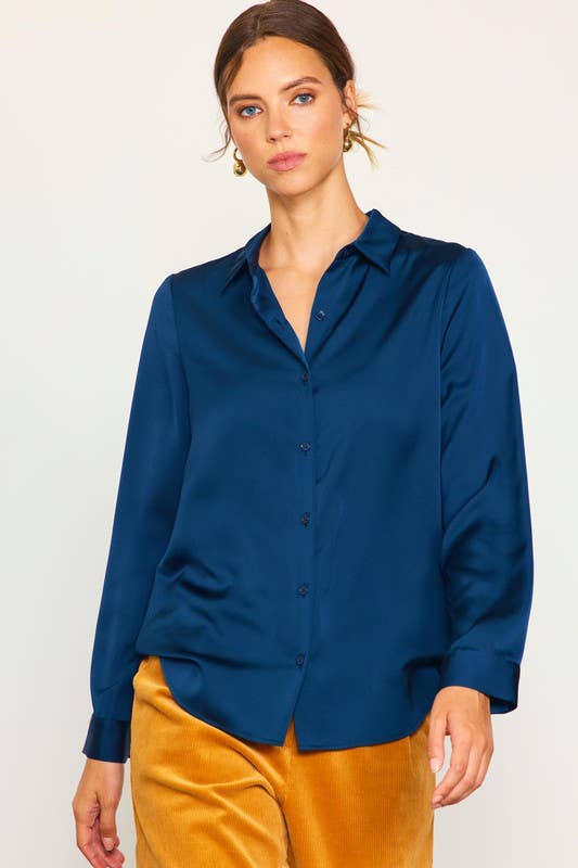 Recycled Satin Classic Button-Down Blouse