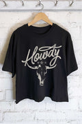 Howdy Cow Skull Graphic Long Crop Top
