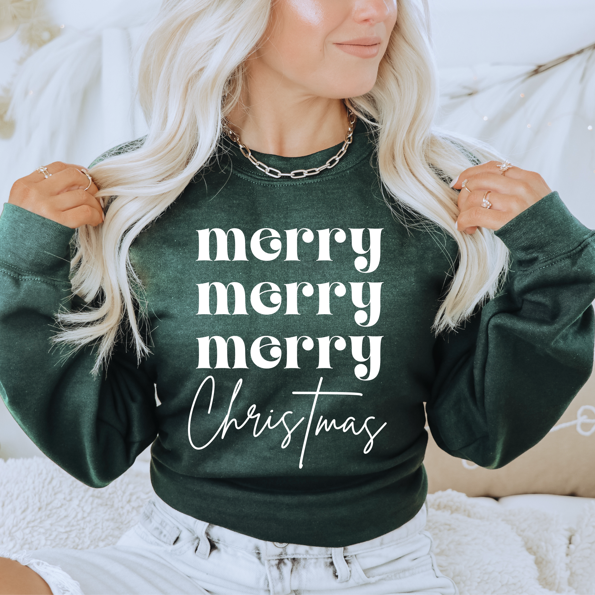 Merry Christmas Holiday Crewneck Sweatshirt For Women