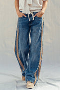 Wide-Leg Utility Stripe Denim Jeans