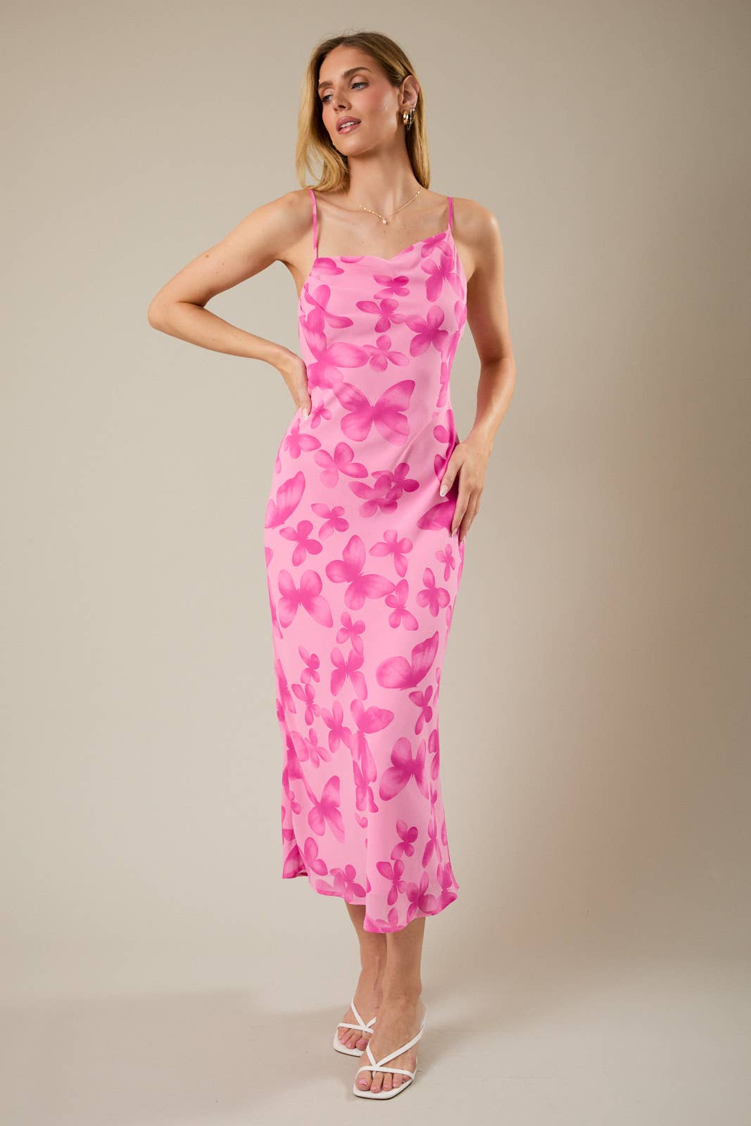 Shoulder Strap Bias Midi Slip Dress