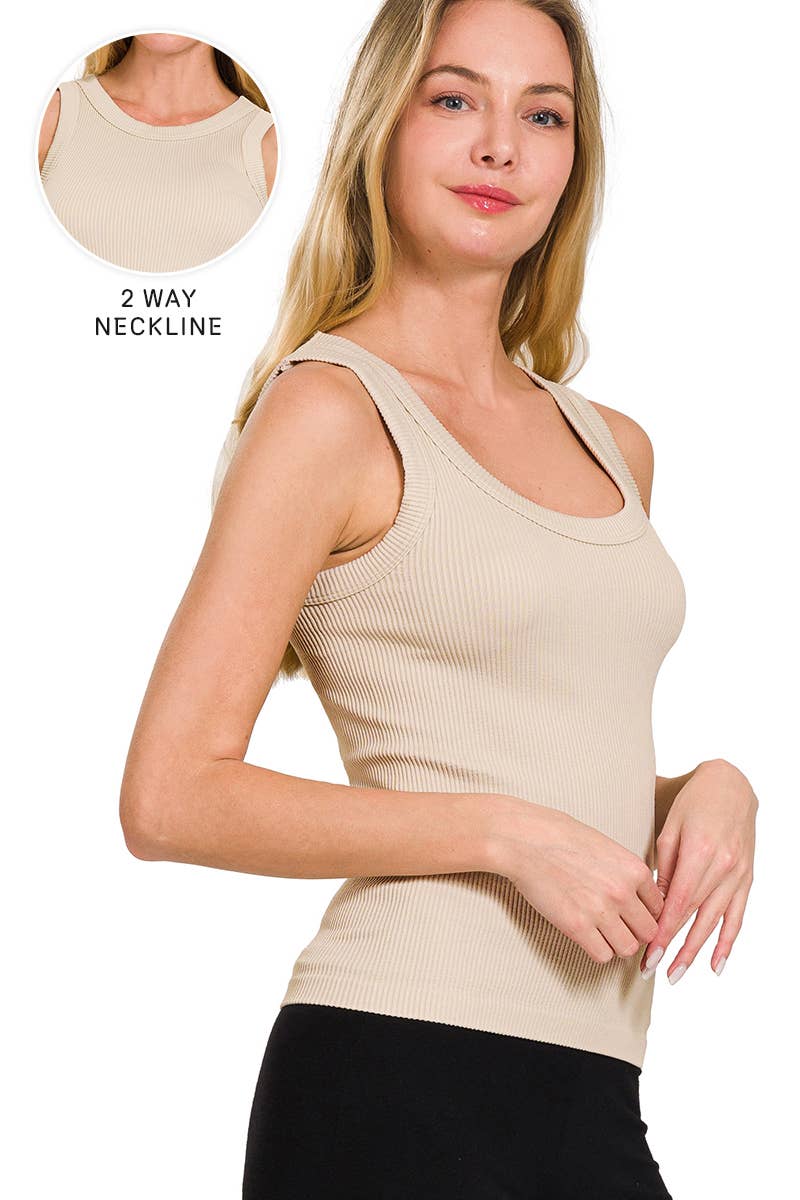 ..SI-26233 2 Way Neckline Washed Ribbed Cropped Tank Top