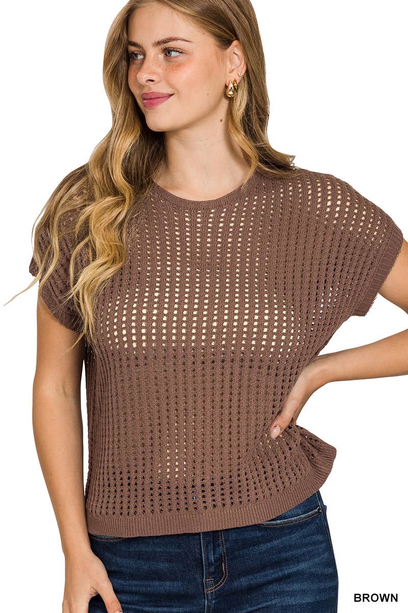 .... Viscose Crochet Knit Sheer Hollow Sweater