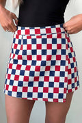 Checkered Print Overlap Denim Shorts