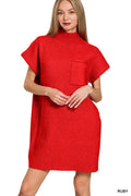 ._ 1016 Mock Neck Short Sleeve Sweater Dress with Pocket SI-26560