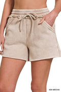 `SI-25954 Washed Fleece Drawstring Shorts with Pockets