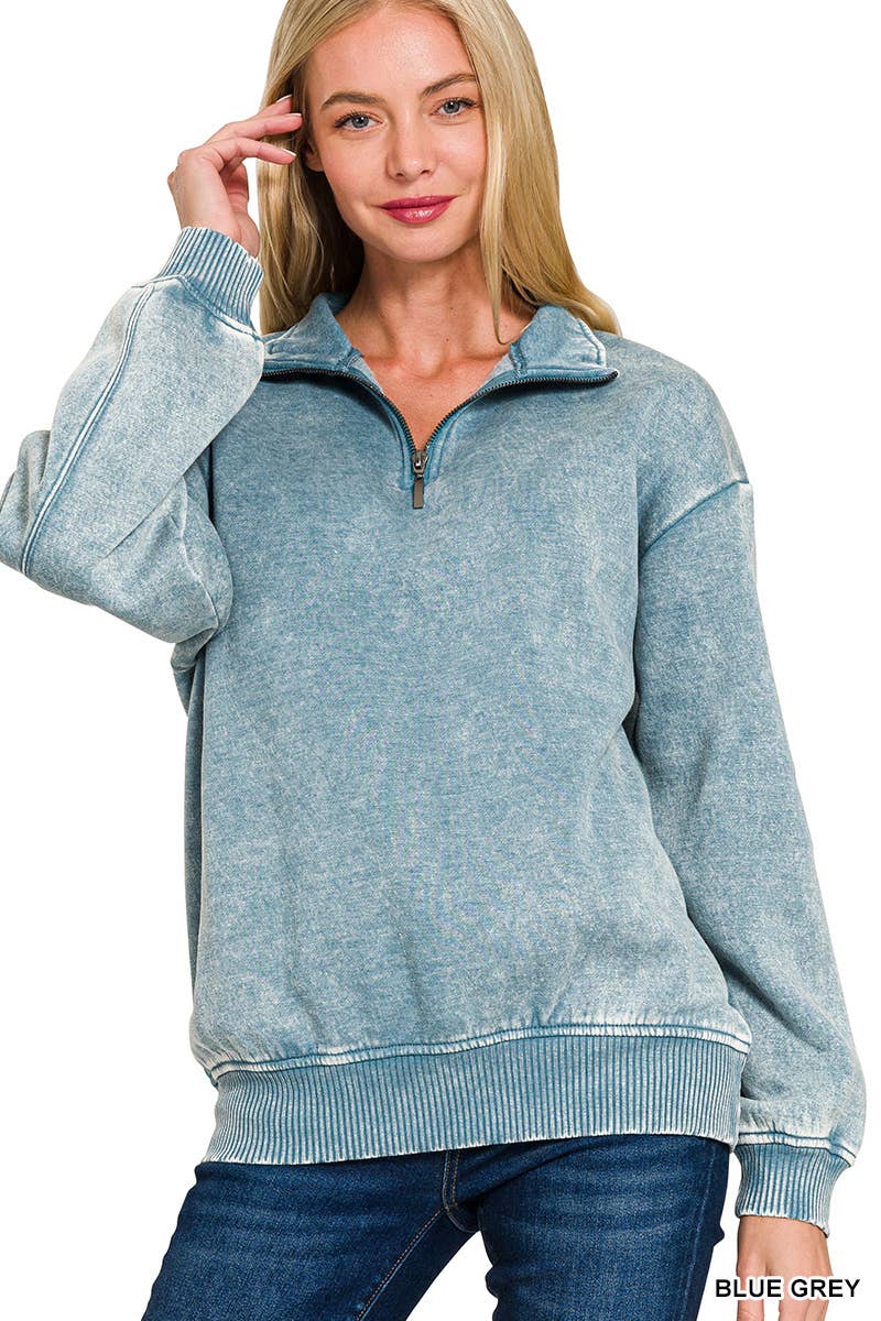 ..._ SI-26748 Acid Wash Fleece Half Zip Pullover