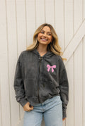 Bow Cropped Mineral Zipper Hooded Pullover