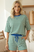 Stripe Contrast Trim Boxy Terry Top and Shorts Set (S-4X)