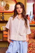 IT2610 Polka-Dot Print Short Sleeve Cropped Shirts