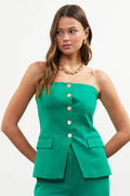 Knit Strapless Button-Down Top