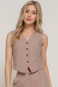 .0109 Button Closure Linen Effect Vest SI-27774