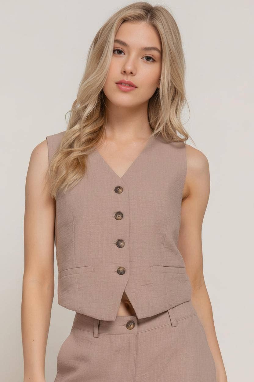 .0109 Button Closure Linen Effect Vest SI-27774