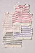 Sleeveless Striped Button Knit Vest