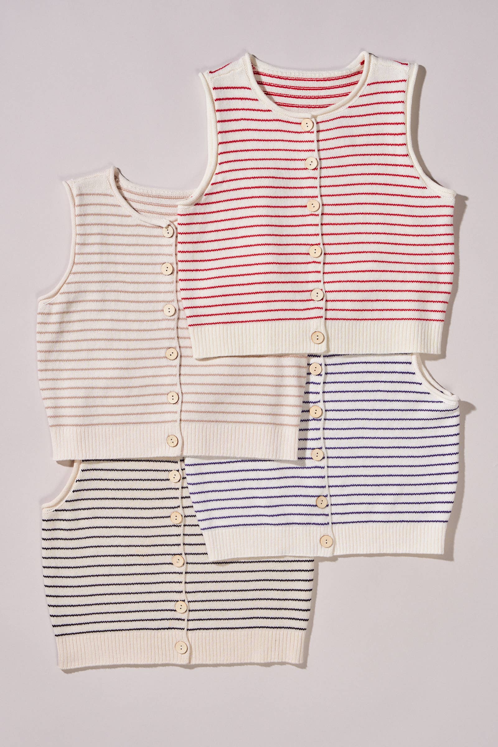 Sleeveless Striped Button Knit Vest