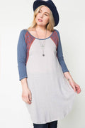 .SI-1305 Plus Size Raglan Shift Tunic Dress
