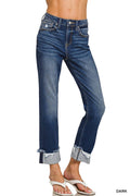 0303 Cuffed Distressed Hem Denim Pants SI-28860