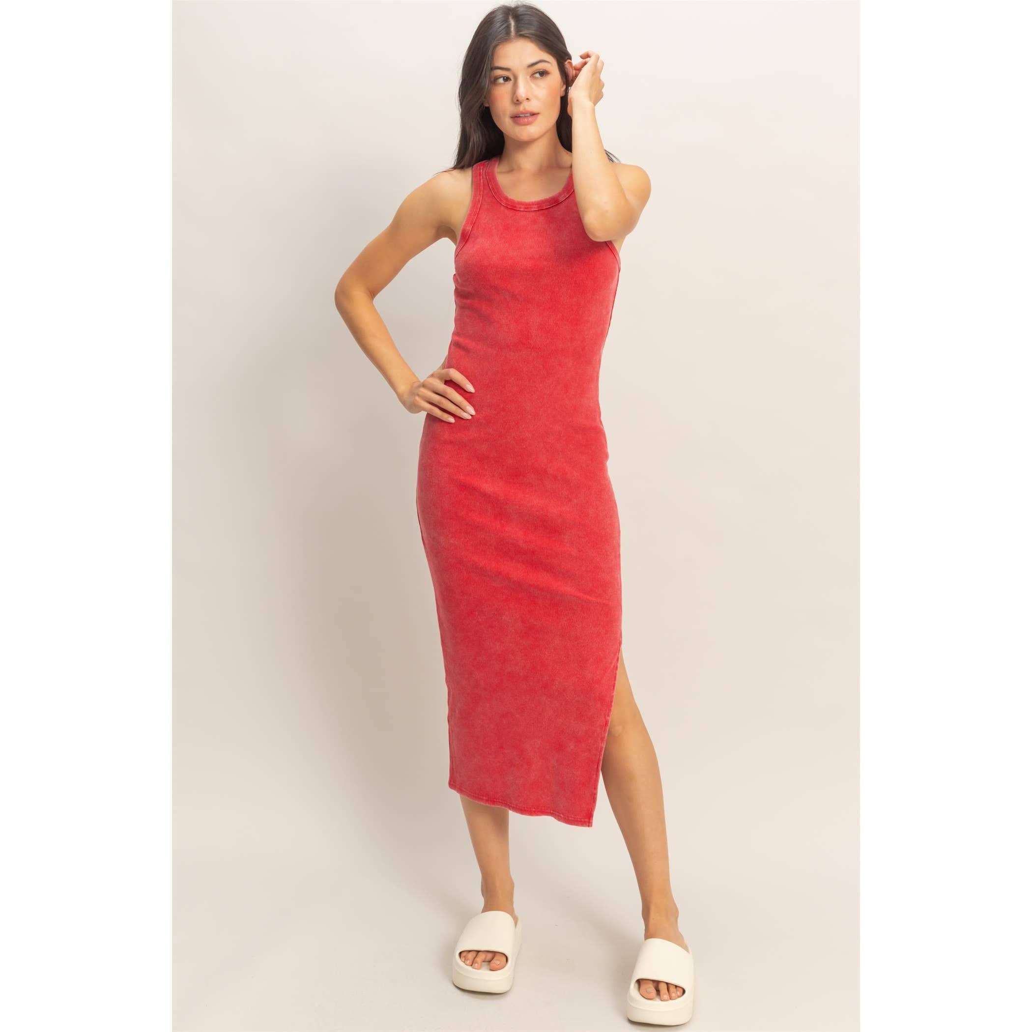 Acid Washed Ribbed Midi Tank Dress