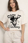Women Dog Cowboy Graphic Print Short Sleeve Loose Crop Top