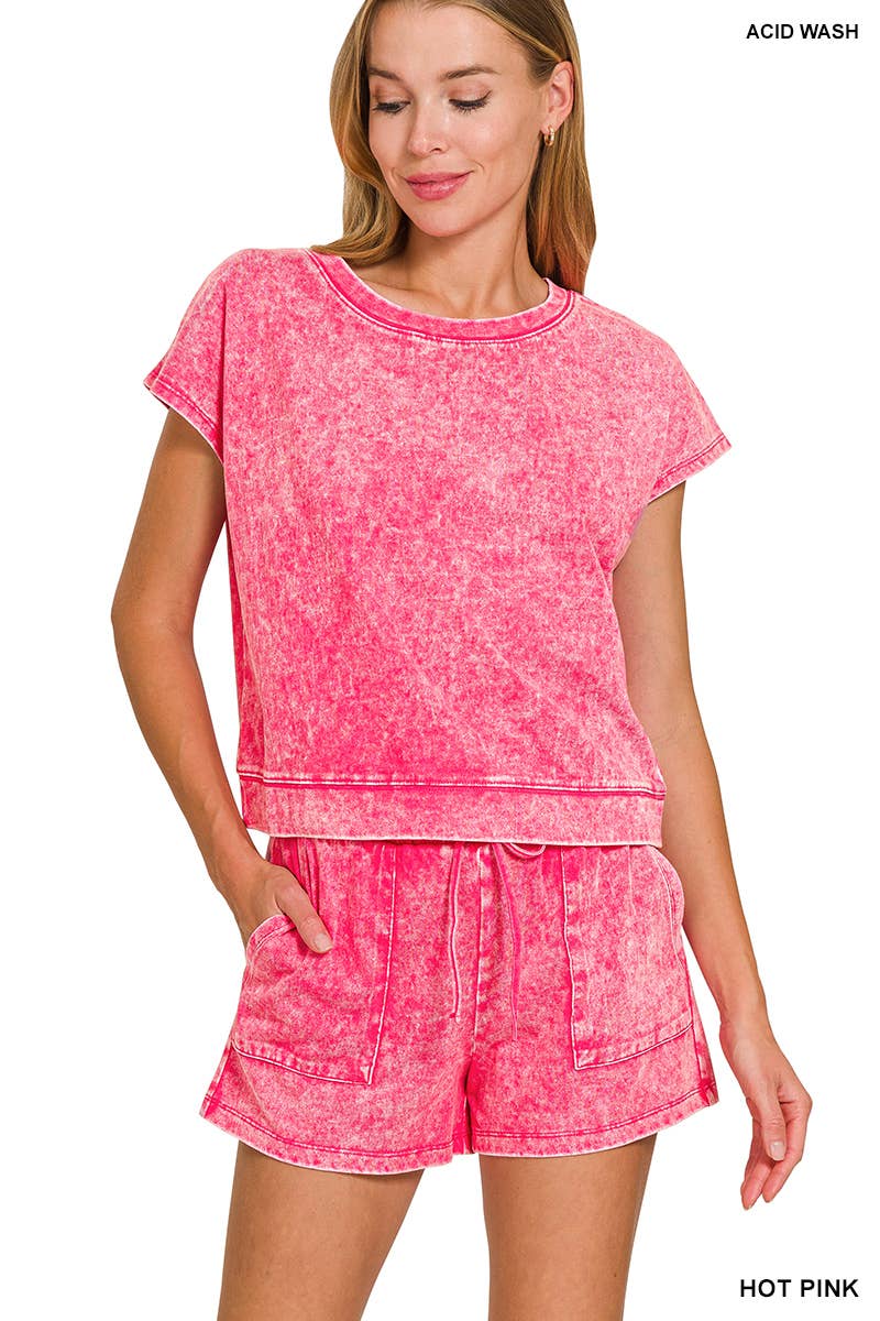 ..Cotton Washed Sleeveless Top & Shorts Set