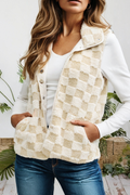 Sherpa Checkerboard Snap Button Vest Jacket (S-Xl)