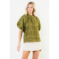 Frayed Jacquard Puff Sleeve Top
