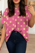 Polka Dot Textured Short Sleeve Top (S-Xl)