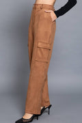 .SI-26783 High Waist Straight Line Suede Cargo Pants