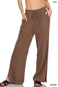 1231 Linen Drawstring Pants w/ Side Slits SI-28075