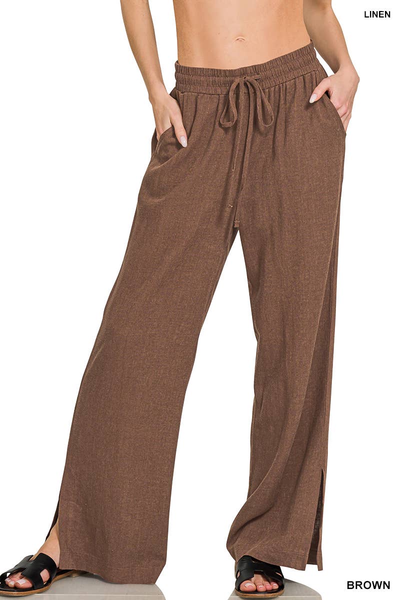 1231 Linen Drawstring Pants w/ Side Slits SI-28075