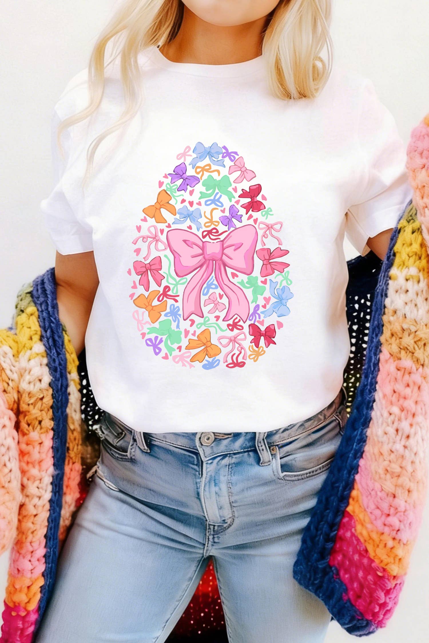 Coquette Bow Easter Egg Printed T Shirt (S-3XL)