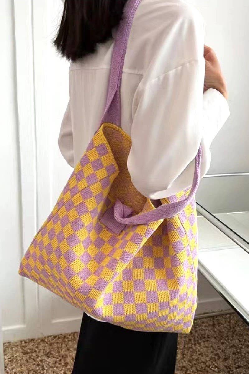 .....SI-26661 Checkered Crochet Knitted Canvas Commuter Bag