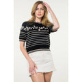Floral Stripe Short Sleeve Knit Top