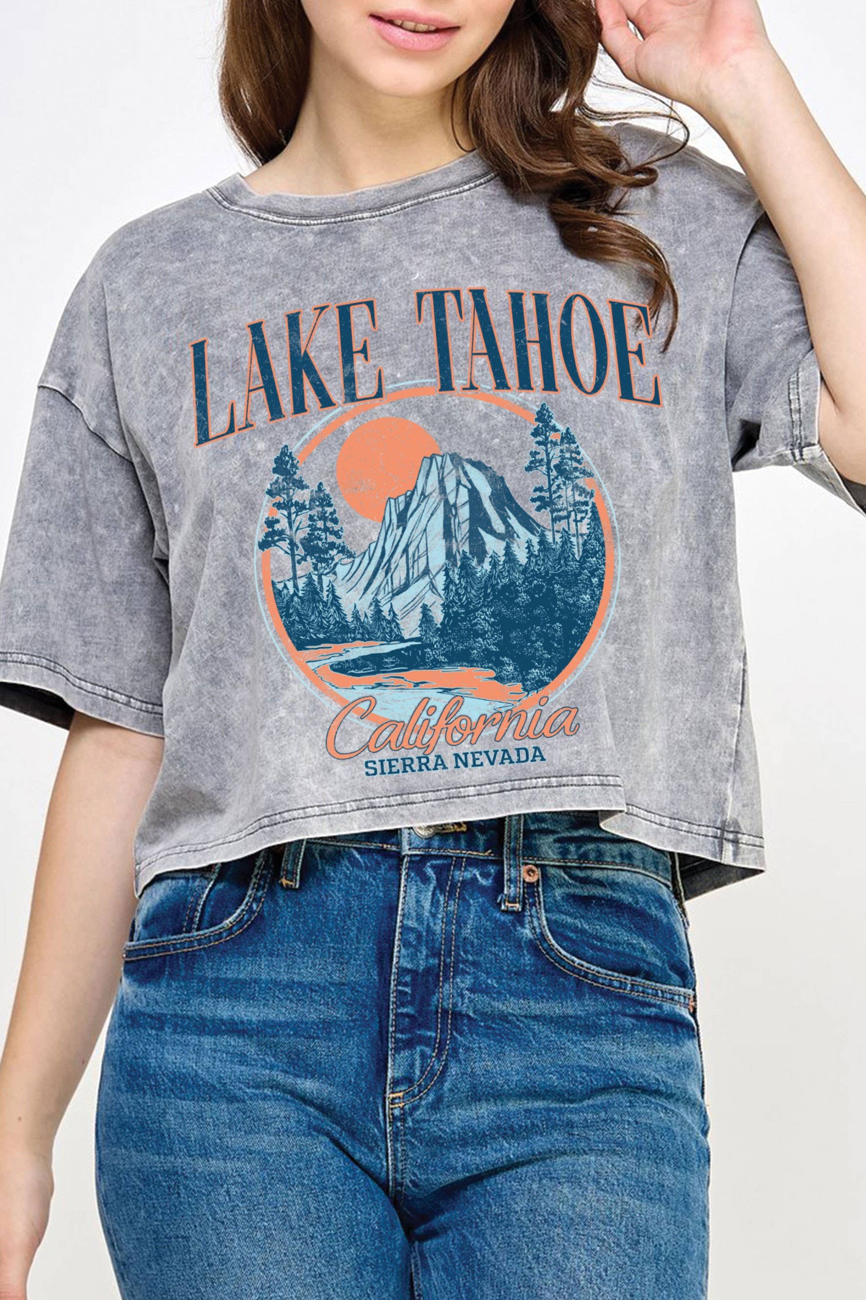 Lake Tahoe California Mineral Graphic Long Crop Top