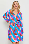 Geometric Mini Dress with Waist Tie