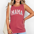 Mama, Pink Flowers, Varsity, Floral Tank Top