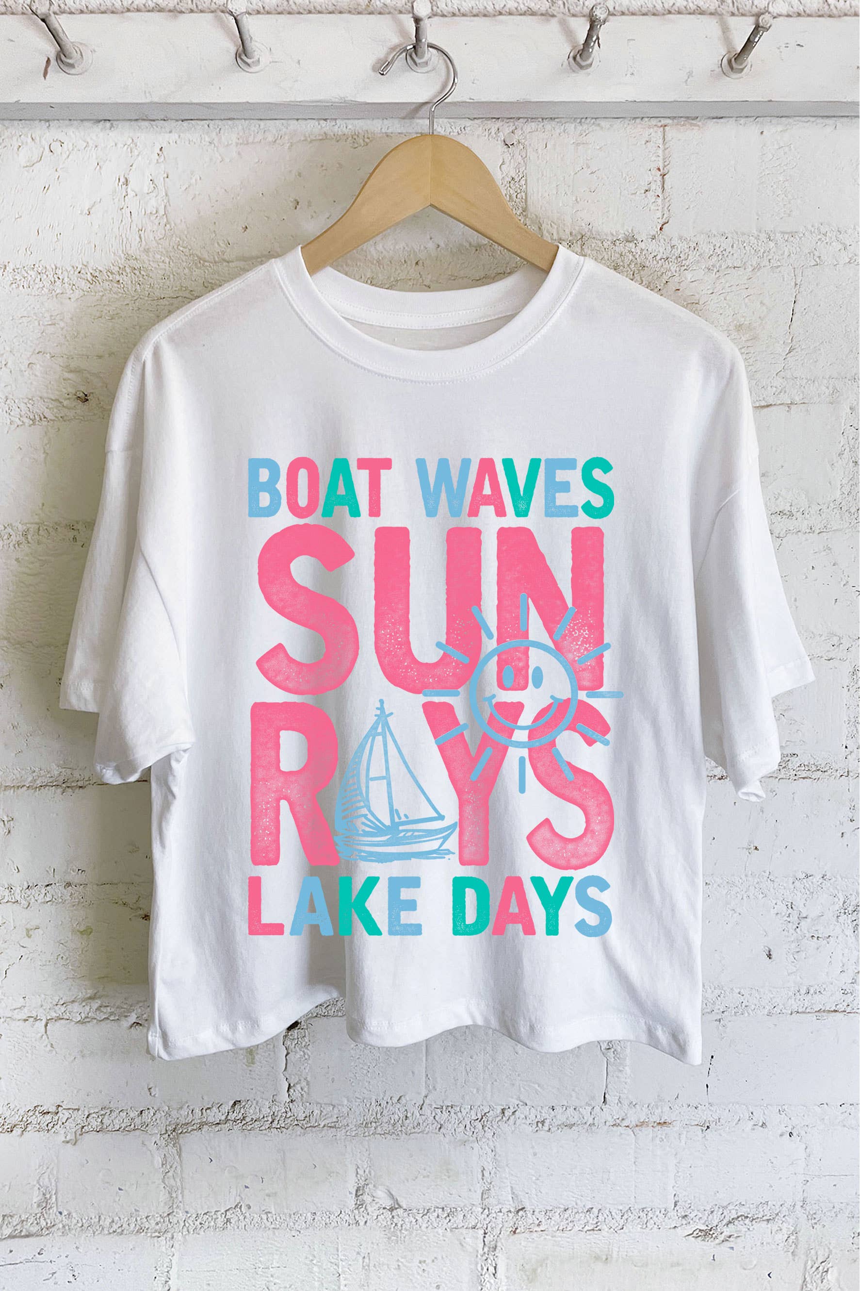 Boat Wave Sun Ray Lake Days Graphic Long Crop Top