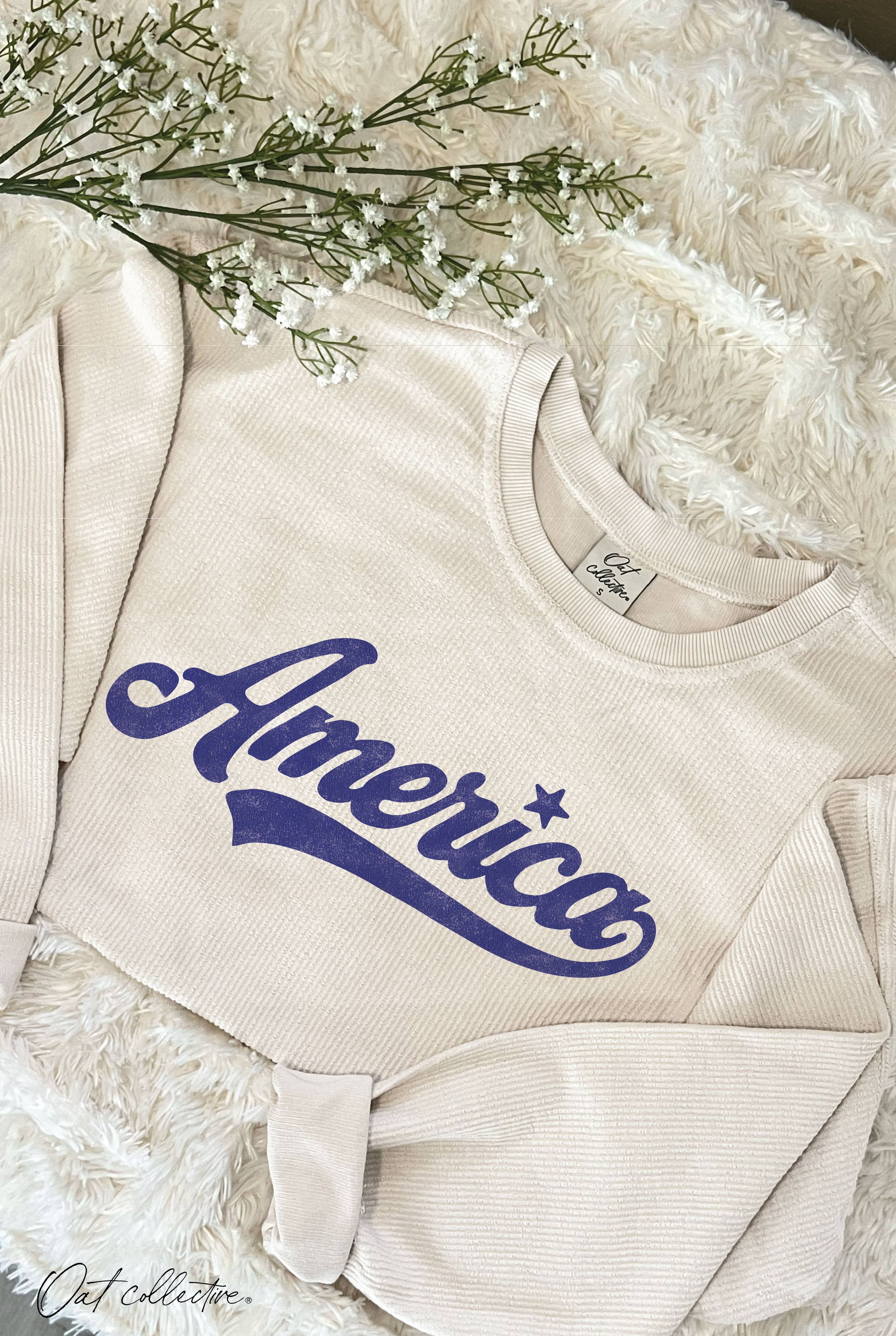 America Cropped Thermal Vintage Pullover