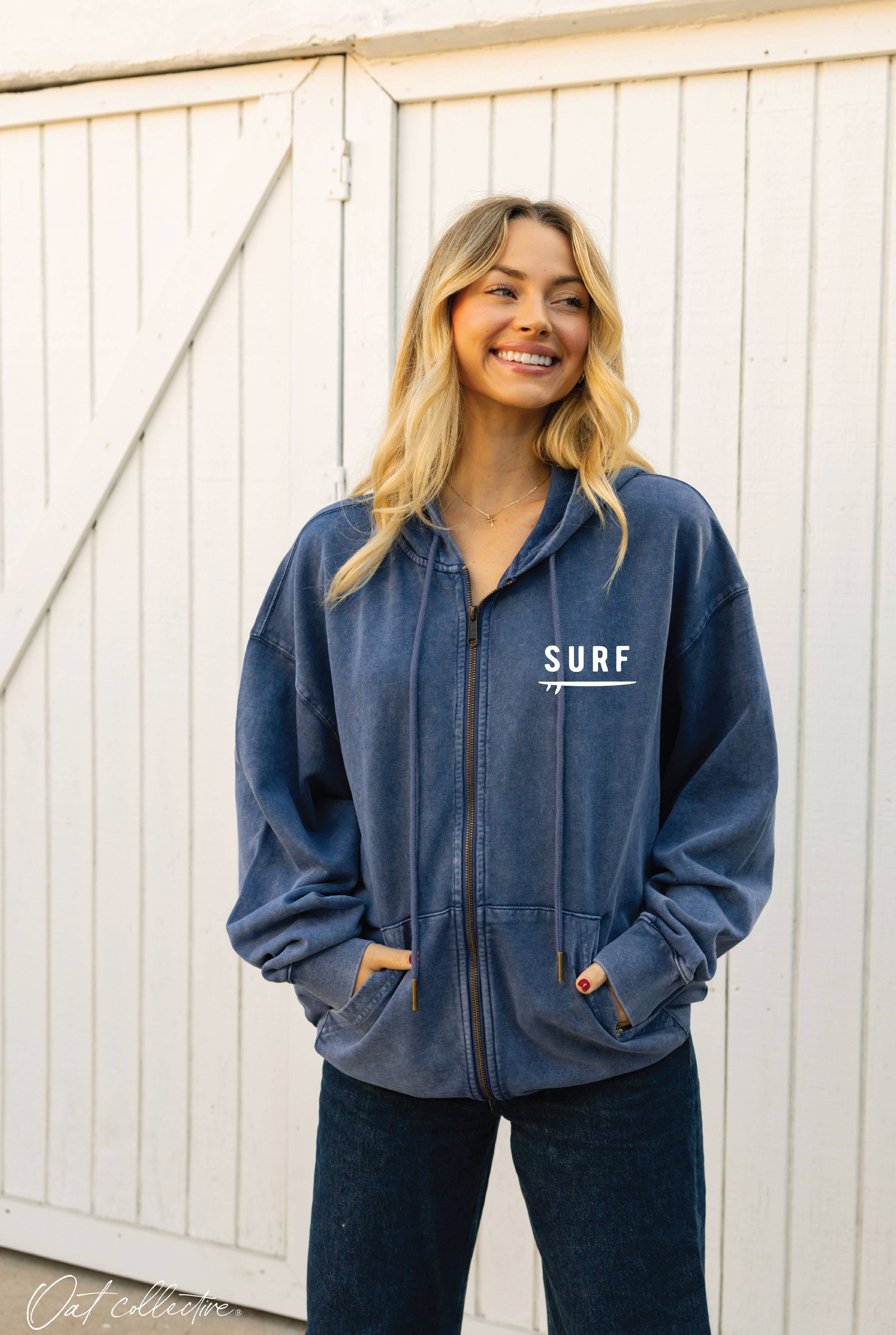 Surf  Mineral  Zipper Hooded Pullover