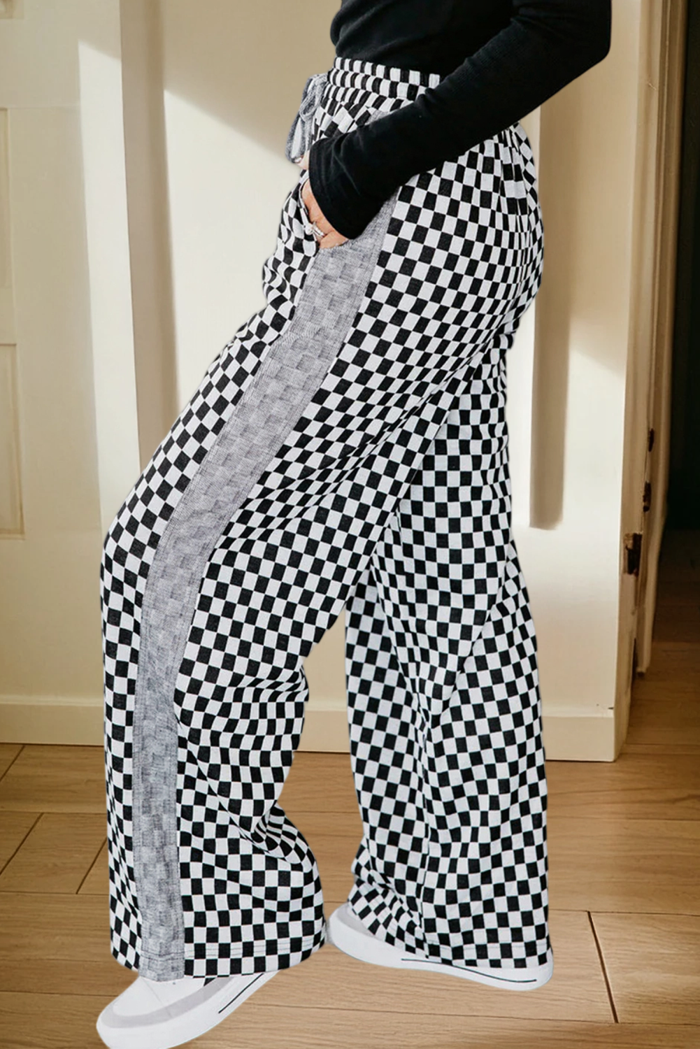 Checkerboard Drawstring Waist Casual Pants (S-Xl)