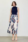 Sleeveless Knit & Print Midi Dress