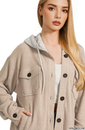 0812 Brushed Rib Hooded Button Down Shacket SI-28421