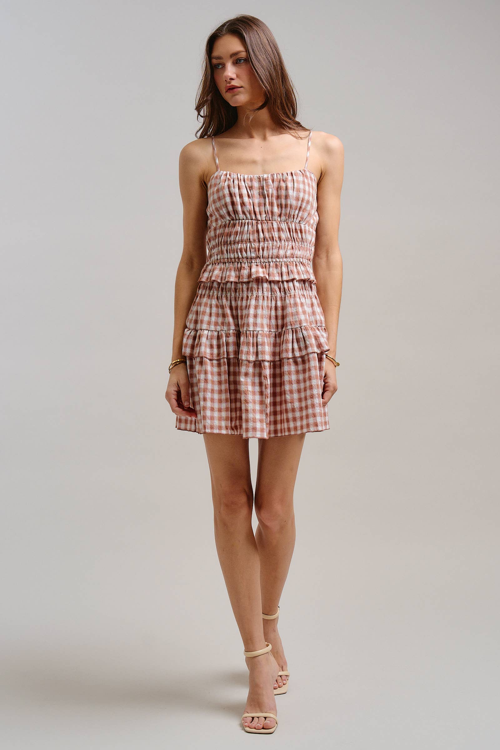 Gingham Tiered Smocked Mini Dress